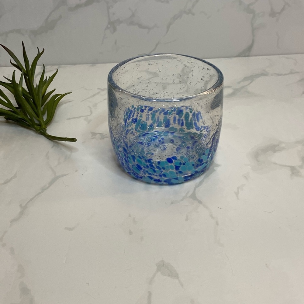 Gorgeous Art Glass Candle holder Blue White Hand Blown Decor Candles Home Accent